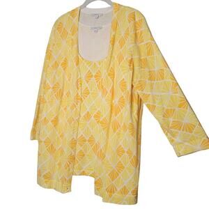 Isaac Mizrahi Live! sweater set women's size XL 100% cotton yellow knit cardigan